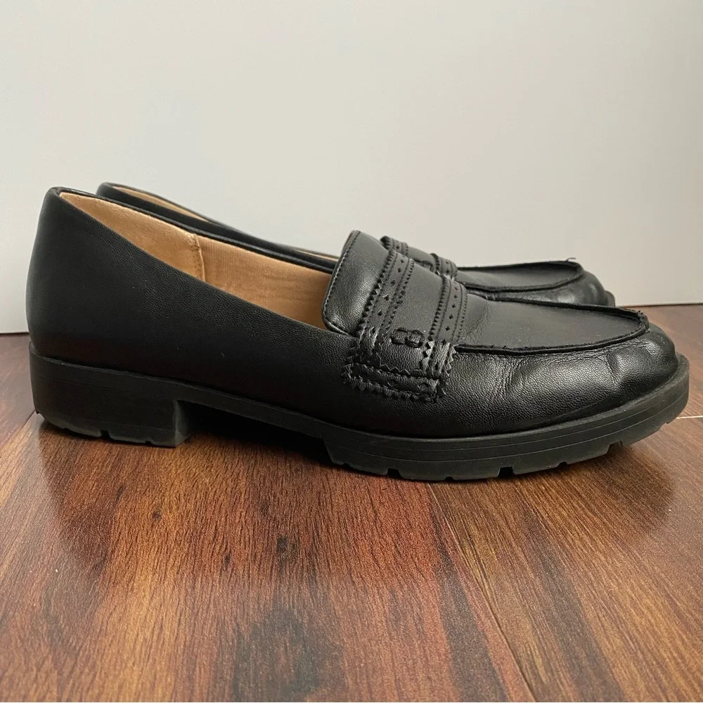 Life Stride London Black Chunky Heel Slip On Loafer Black Womens 9